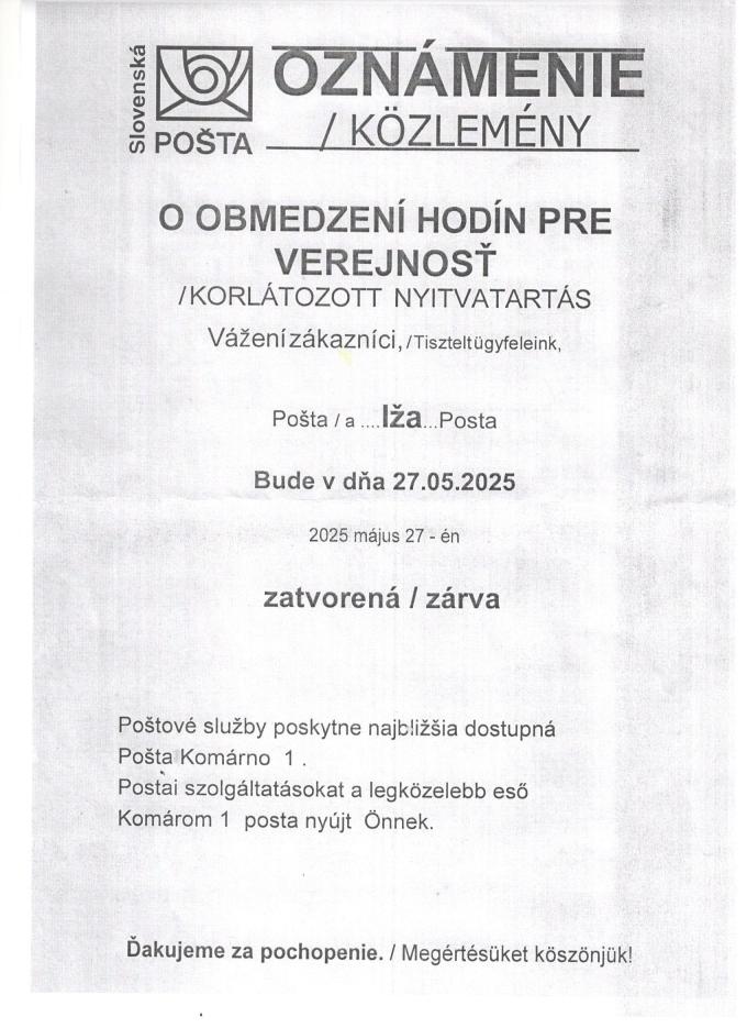 Oznámenie - Értesítés